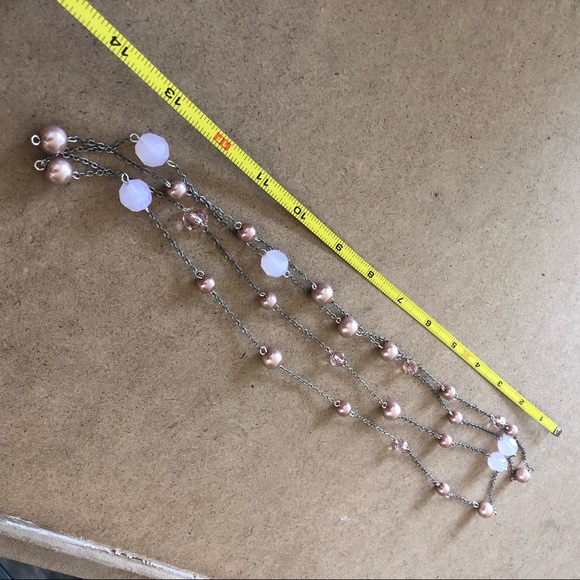 Silver Tone Opera Length Necklace with Pink & Silver Beaded Accents - Picture 4 of 5